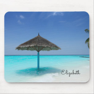 Mousepad Praia Cênica Tropical com o Guarda-chuvas Atchado