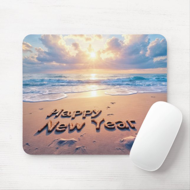 Mousepad Praia de Ano Novo Feliz Texto (Com mouse)