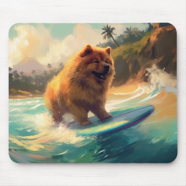 Mousepad Praia de Chow Chow Pintura de Surfe (Frente)