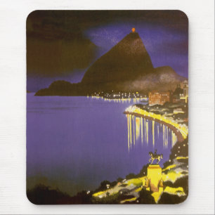 Mousepad Praia do vintage na noite em Rio de Janeiro,