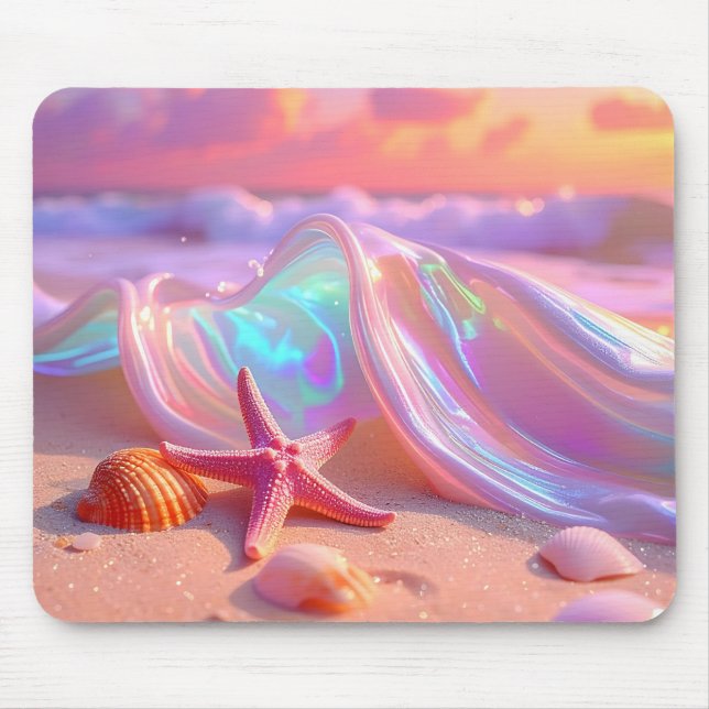 Mousepad Praia dos Sonhos Fantasia Com Estrela-do-Mar Rosa  (Frente)