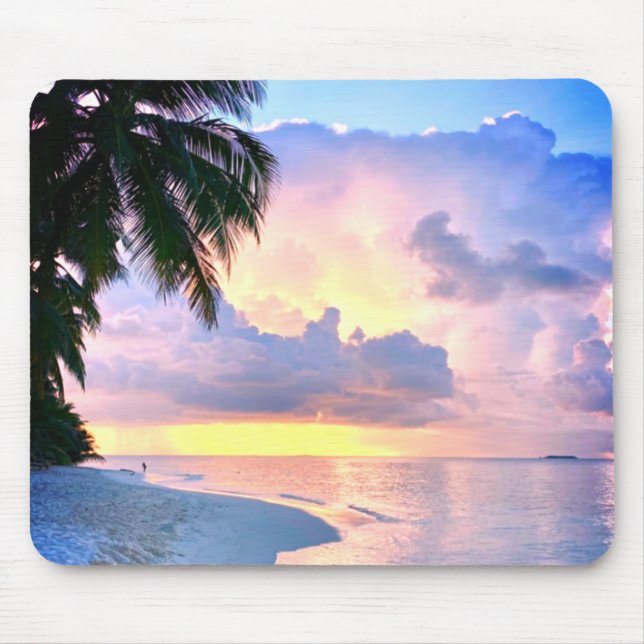 Mousepad Praia Sunset ocean Areia Palmeira Maldivas Miami (Frente)