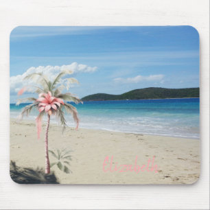 Mousepad Praia Tropical,Areia,Palmeira,Flor