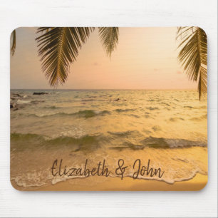 Mousepad Praia Tropical,Areia,Pôr do sol das Palmeiras