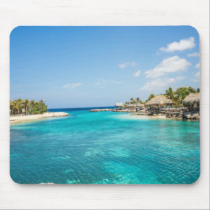 Mousepad Praia Tropical Azul Gemida com Huts Atchados