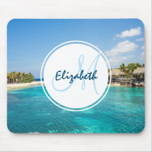 Mousepad Praia tropical Cênica com Foto Thatch Huts