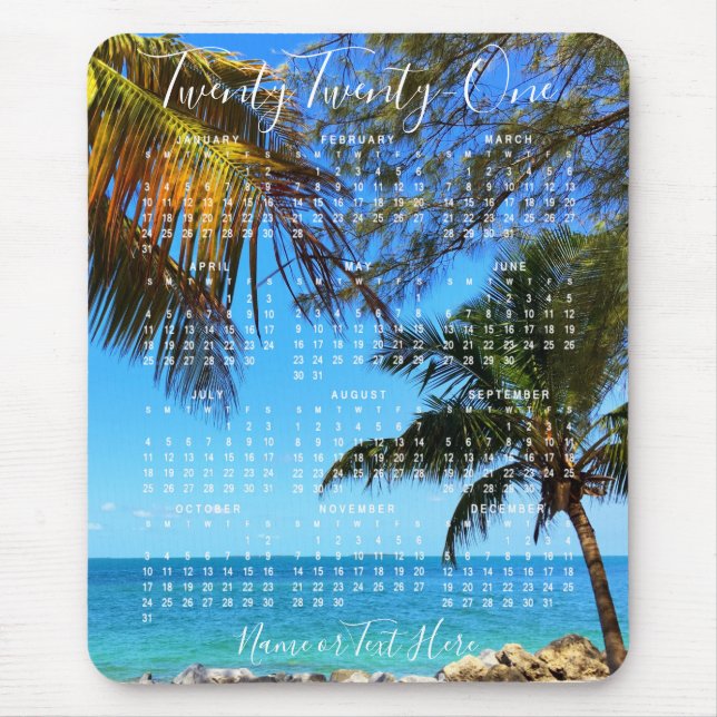 Mousepad Praia Tropical do Calendário de 2021 ou seu script (Frente)