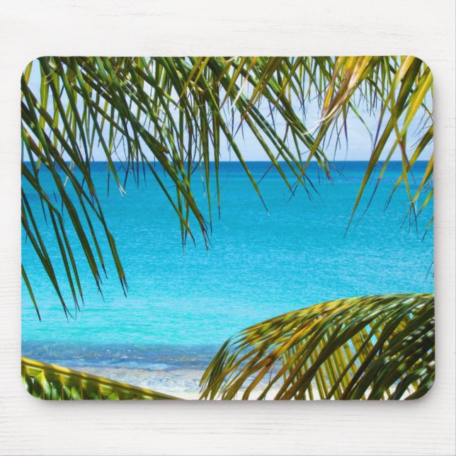 Mousepad Praia Tropical enquadrada com Palm Fronds (Frente)