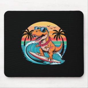Mousepad Prancha de surf de dinossauro engraçado praia verã