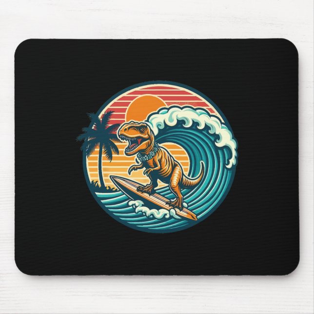 Mousepad Prancha de Surf de Dinossauro Engraçado Praia Verã (Frente)