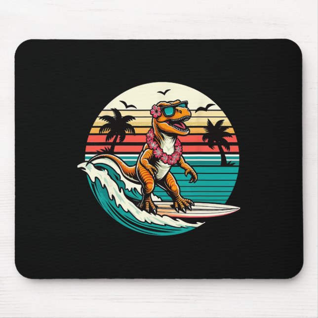 Mousepad Prancha de Surf de Dinossauro Engraçado Praia Verã (Frente)