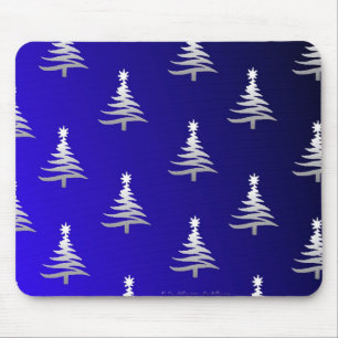 Mousepad Prata das Árvores de Natal em Azul Cobalto