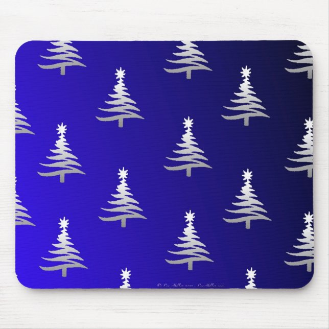 Mousepad Prata das Árvores de Natal em Azul Cobalto (Frente)