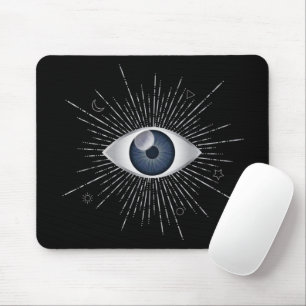 Mousepad Prata Mística e Mau Azul Olho Nazar Mati em Preto