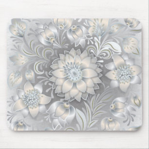 Mousepad Prata neutra floral do branco cinzento do chique