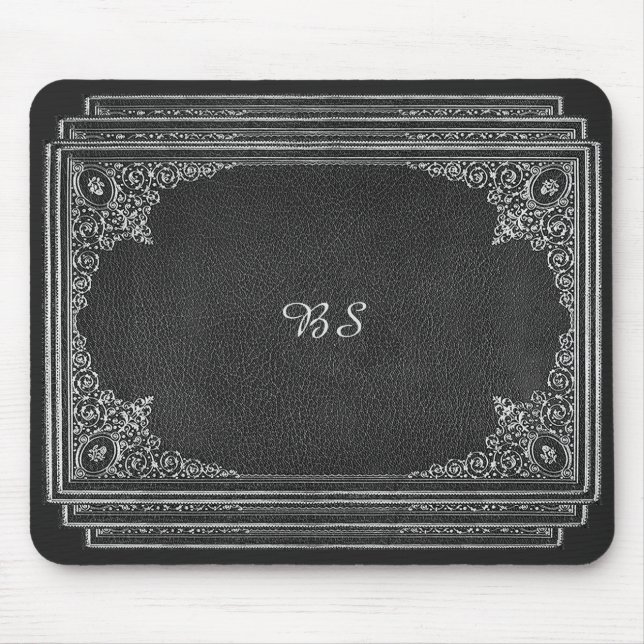 Mousepad Prata Ornamental sobre preto com iniciais (Frente)