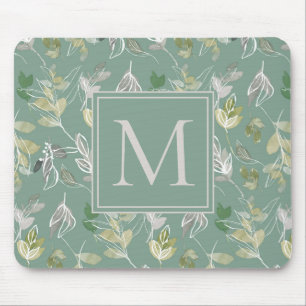 Mousepad Prata Verde Sage Moderna deixa monograma