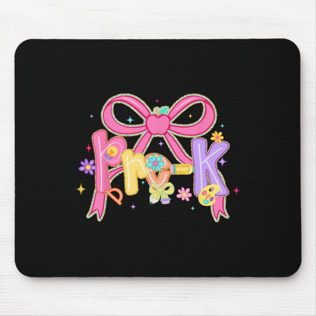 Mousepad Pré-escola Preppy de Volta às Aulas Coquette Bow E (Frente)