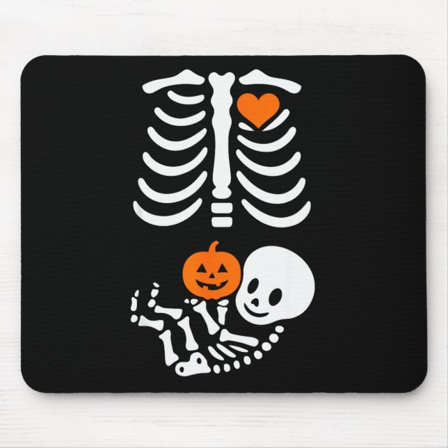 Mousepad Pregnant Skeleton Baby Bump Funny Halloween Tee  (Frente)