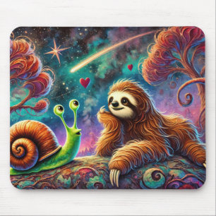 Mousepad Preguiça e Caracol Caprichosos Sob o Céu Cósmico E