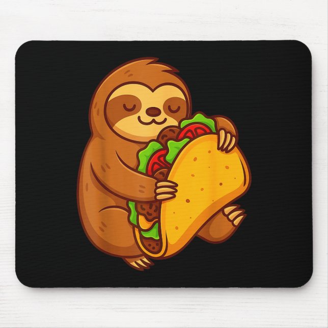 Mousepad Preguiça engraçada abraçando taco amante de comida (Frente)