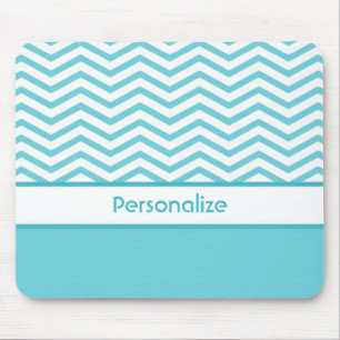 Mousepad Preppy Aqua Blue e White Chevrons com nome