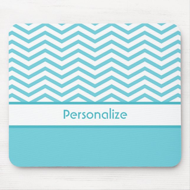 Mousepad Preppy Aqua Blue e White Chevrons com nome (Frente)