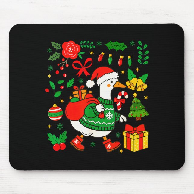 Mousepad Preppy Christmas Santa Gooses Bow Xmas Tree Funny  (Frente)