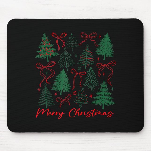 Mousepad Preppy Christmas Tree Merry Xmas Girly Coquette Ki (Frente)
