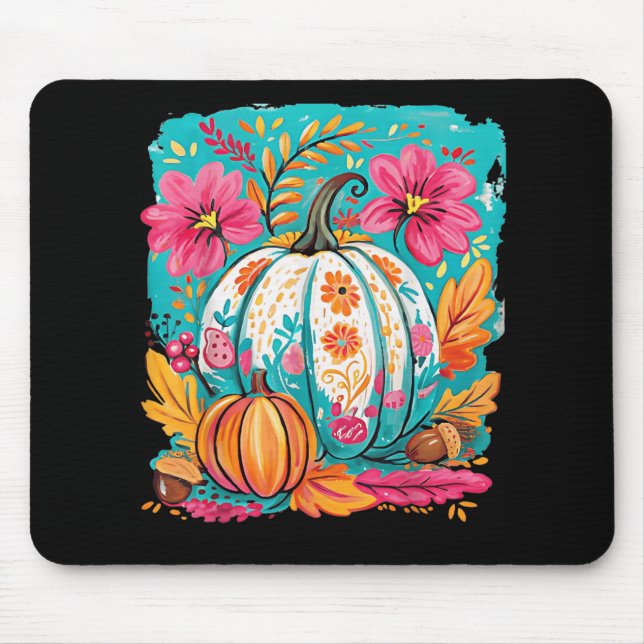 Mousepad Preppy Floral Fall Pumpkin Autumn Ação de Graças C (Frente)