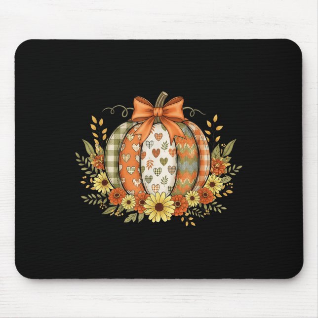 Mousepad Preppy Floral Fall Pumpkin Lace Coquette Bow Hallo (Frente)