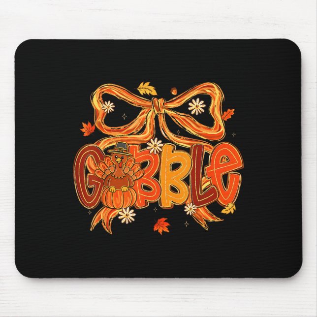 Mousepad Preppy Gobble Coquette Bow Turkey Thanksgiving Fal (Frente)