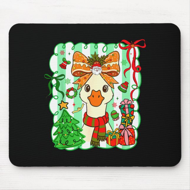 Mousepad Preppy Gooses Bow Xmas Tree Funny Christmas Girl W (Frente)