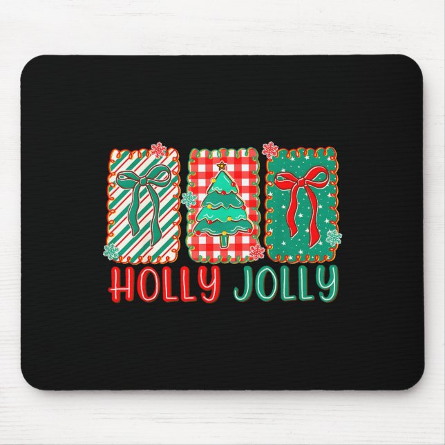 Mousepad Preppy Holly Xmas Jolly Vibes Bow Christmas Girl W (Frente)