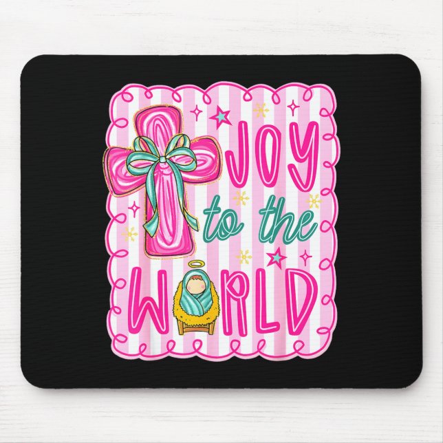 Mousepad Preppy Joy To The World Christian Christmas Cross  (Frente)