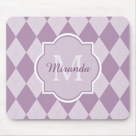 Mousepad Preppy Light Purple Argyle Girly Monograma e Nome