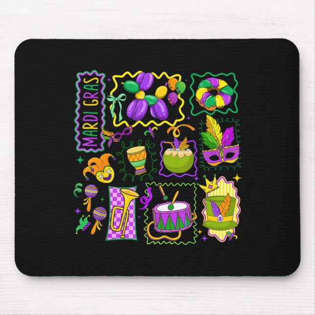 Mousepad Preppy Mardi Gras Jester Hat Mask King Cake Carniv (Frente)