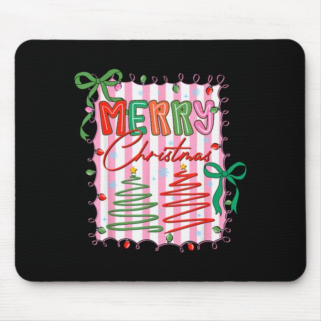 Mousepad Preppy Merry Christmas Coquette Bow Xmas Holiday G (Frente)