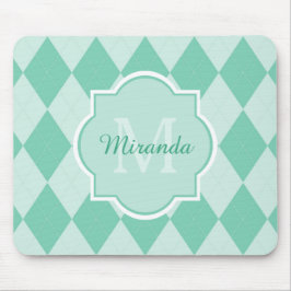 Mousepad Preppy Mint Green Argyle Girly Monograma e Nome