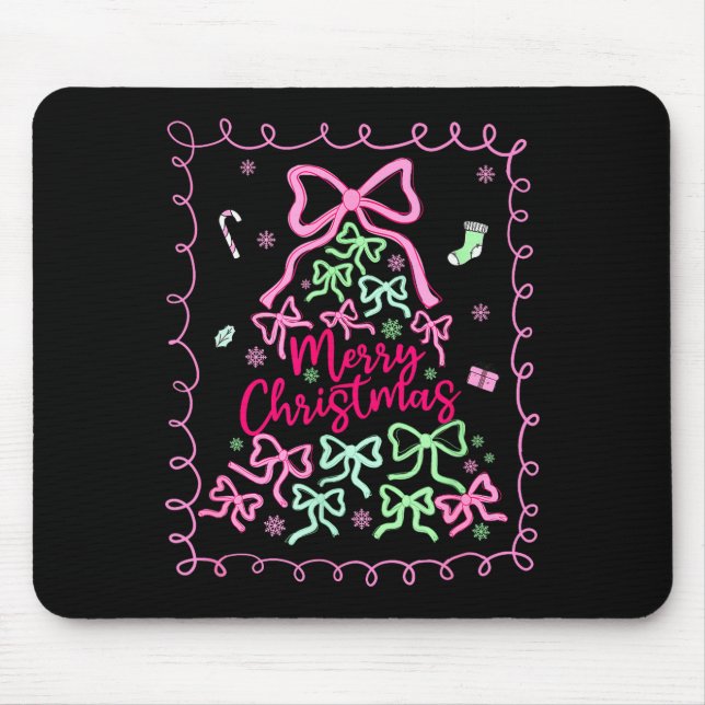 Mousepad Preppy Nk Coquette Bow Christmas Tree Girly Xmas H (Frente)