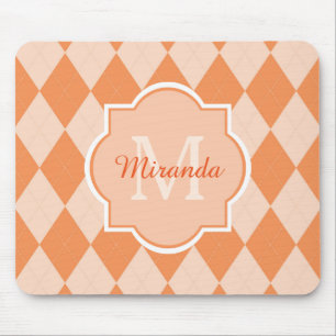 Mousepad Preppy Orange Argyle Girly Monograma e Nome