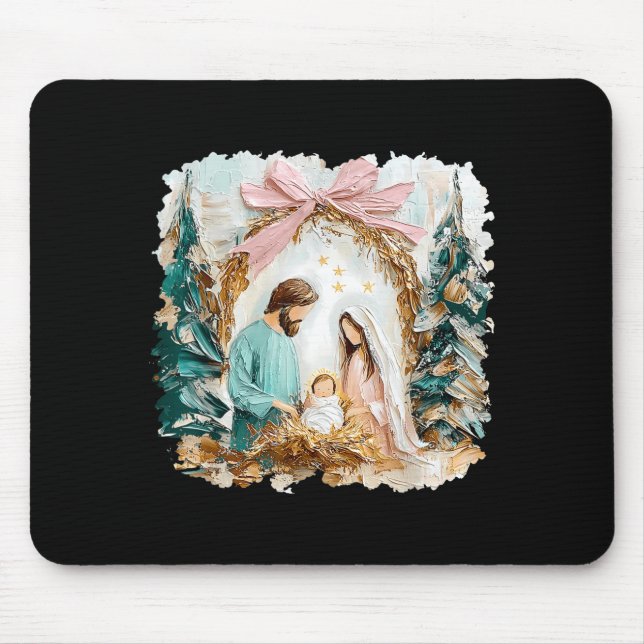 Mousepad Preppy Painted Christian Nativity Scene God Faith  (Frente)