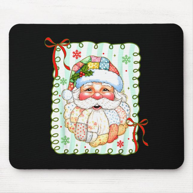 Mousepad Preppy Santa Claus Christmas Patchwork Santa Xmas  (Frente)