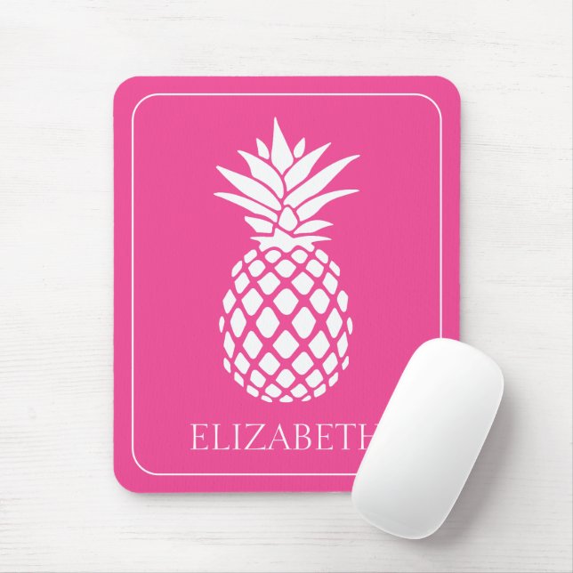 Mousepad Preppy White Pineapple on Pink (Com mouse)
