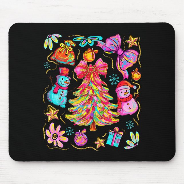 Mousepad Preppy Xmas Coquette Bow Lace Merry Bright Christm (Frente)