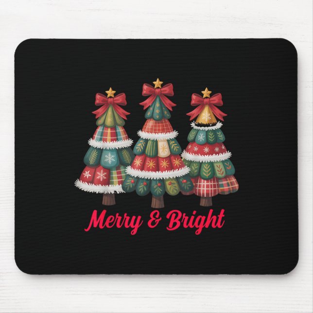 Mousepad Preppy Xmas Coquette Bow Lace Merry Bright Christm (Frente)
