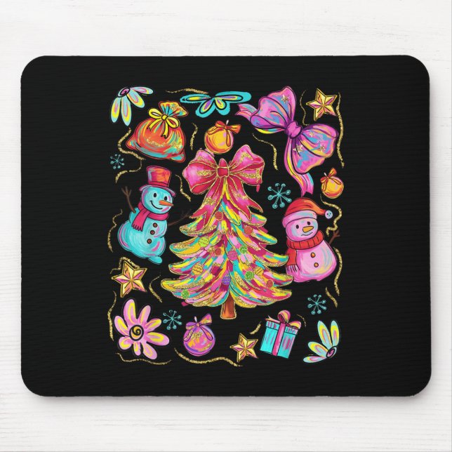 Mousepad Preppy Xmas Coquette Bow Lace Merry Bright Christm (Frente)