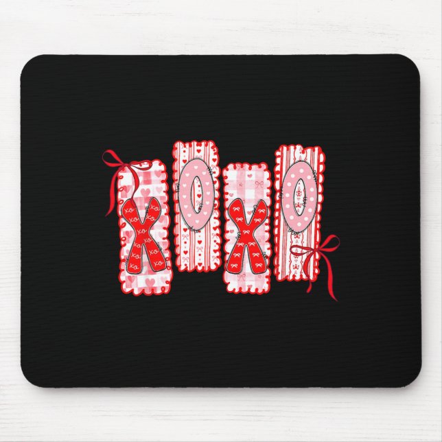 Mousepad Preppy Xoxo Coquette Bow Hearts Valentine's Day Wo (Frente)