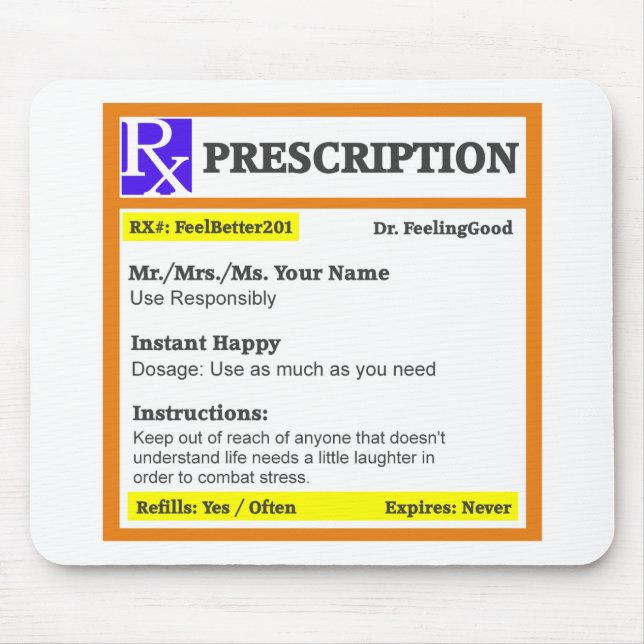 Mousepad Prescrição engraçada do rx (Frente)