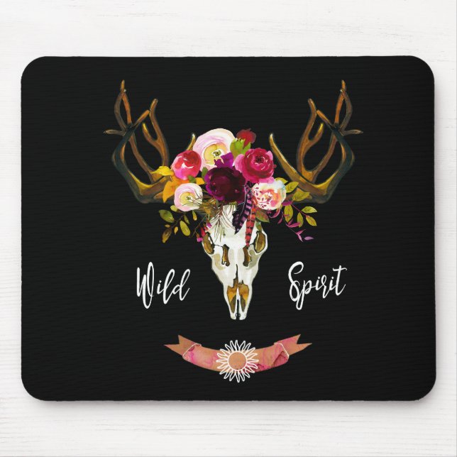 Mousepad Presente boémio Bull do Hippie da flor do crânio (Frente)